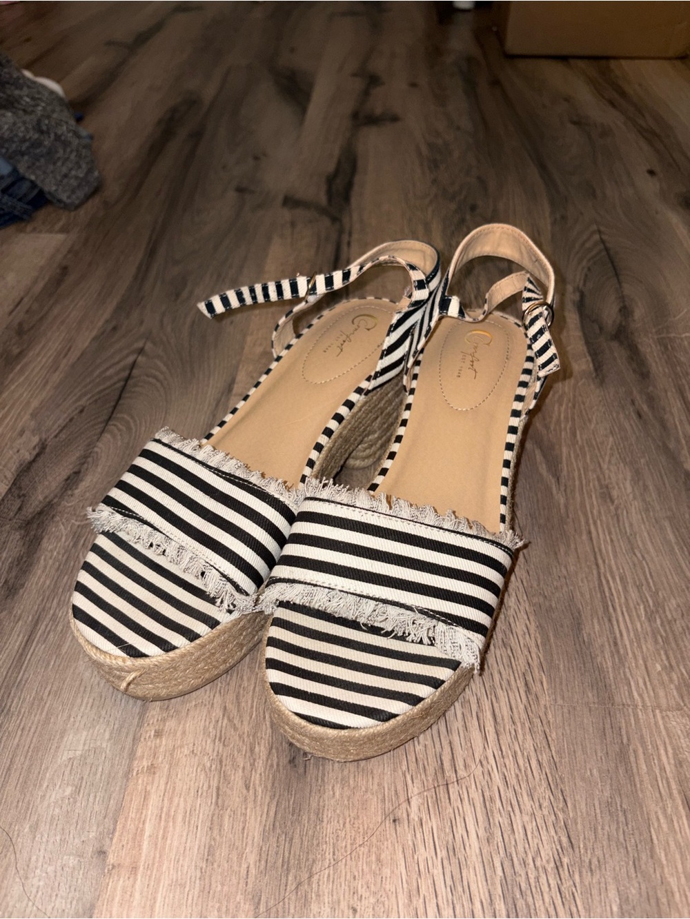 Striped Black & White Espadrille Heels with Ankle Tie